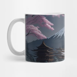 Serene Mount Fuji Sunset - Peaceful River Scenery - Lotus Flowers Mug